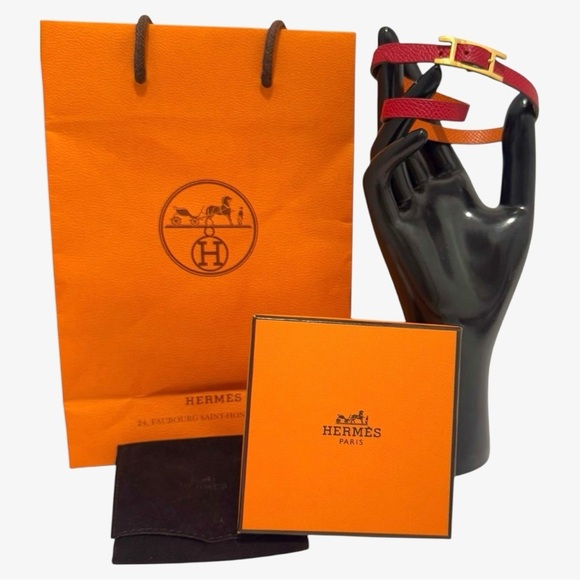 Hermes Behapi Double Tour Epsom Leather Reversible 2 Tone Bracelet Hapi Closure - Picture 9 of 14